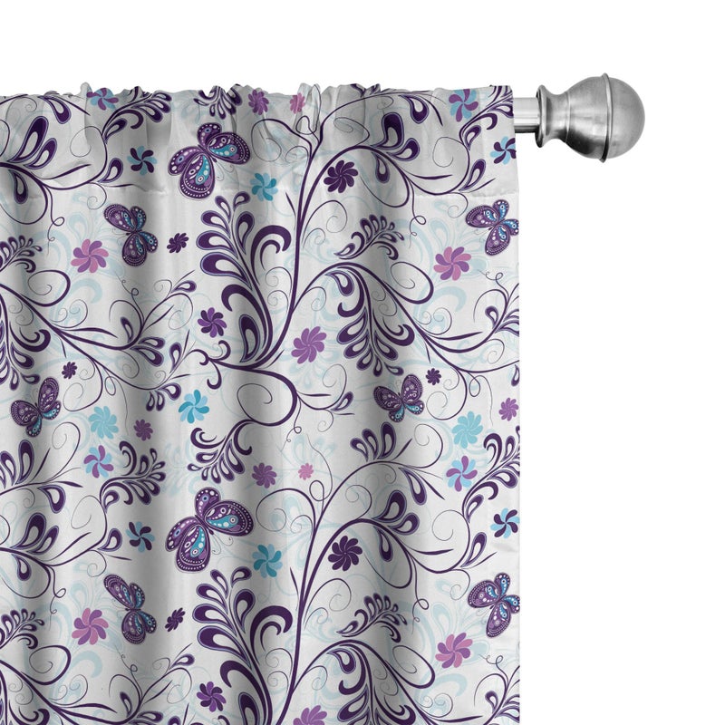 Ambesonne Floral 2 Panel Curtain Set  Spring with Flying Inspirational Butterflies and Swirls Branches Design  Lightweight Window Treatment Living Room Bedroom Decor  Pair of - 28"" x 95""  Purple Blue - Image 1
