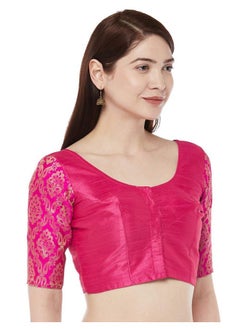 Studio Shringaar Studio Shringaar Women's Brocade Sleeves Saree Blouse(Pink, 38)  - Image 2