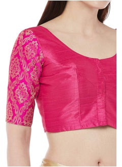 Studio Shringaar Studio Shringaar Women's Brocade Sleeves Saree Blouse(Pink, 38)  - Image 4