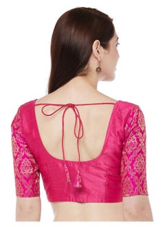 Studio Shringaar Studio Shringaar Women's Brocade Sleeves Saree Blouse(Pink, 38)  - Image 3
