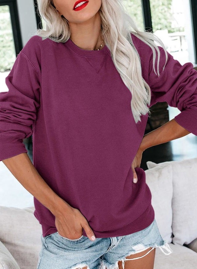 Bingerlily Womens Casual Long Sleeve Sweatshirt Crew Neck Cute Pullover Relaxed Fit Tops, Deep Purple, S - Image 2