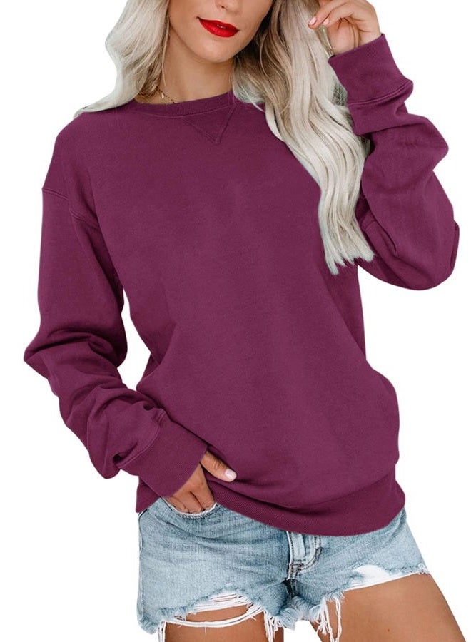 Bingerlily Womens Casual Long Sleeve Sweatshirt Crew Neck Cute Pullover Relaxed Fit Tops, Deep Purple, S - Image 1