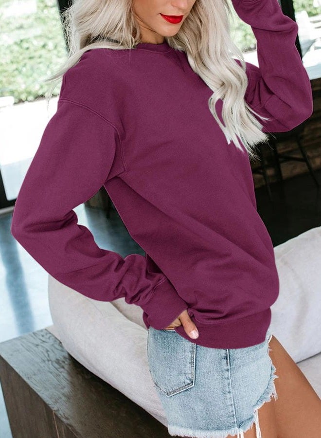 Bingerlily Womens Casual Long Sleeve Sweatshirt Crew Neck Cute Pullover Relaxed Fit Tops, Deep Purple, S - Image 3