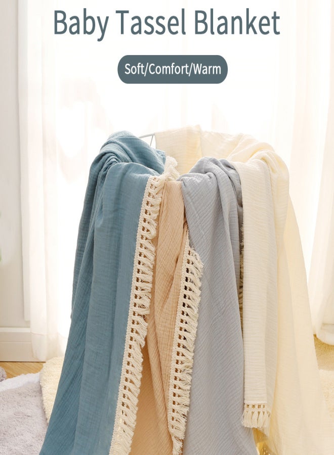 100*120cm/ 39.4*47.2in Comfortable Baby Muslin Blanket Soft Newborn Baby Swaddle Blanket Skin-Friendly with Beautiful Tassel Decoration Receiving Blankets for Baby Boys Girls - Image 2