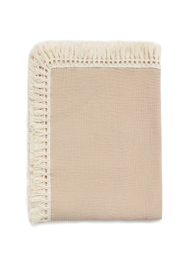 100*120cm/ 39.4*47.2in Comfortable Baby Muslin Blanket Soft Newborn Baby Swaddle Blanket Skin-Friendly with Beautiful Tassel Decoration Receiving Blankets for Baby Boys Girls - Image 1