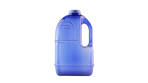 New Wave Enviro 1 Gallon Square BPA Free Bottle with Screw Top Cap and Integrated Handle, Space Saving Design, Ideal for Gym and Outdoor Life, Blue - Image 1
