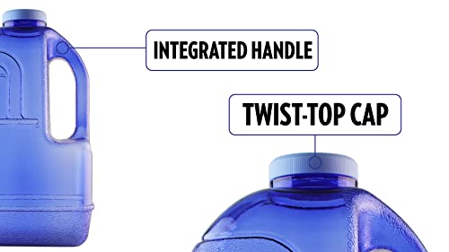 New Wave Enviro 1 Gallon Square BPA Free Bottle with Screw Top Cap and Integrated Handle, Space Saving Design, Ideal for Gym and Outdoor Life, Blue - Image 5