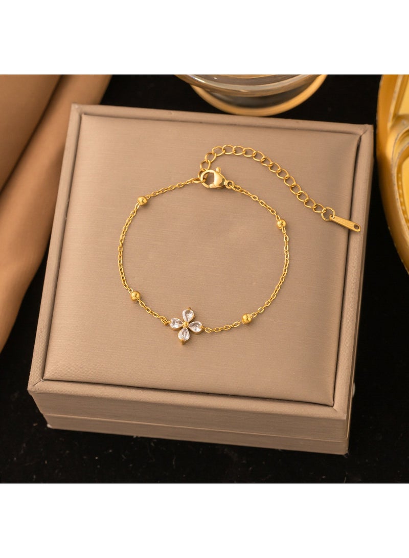كلارا CLARA 18K Gold Plated Stainless Steel Clover Bracelet for Women - Crystal Four-Leaf Clover Chain Bracelet - Image 1