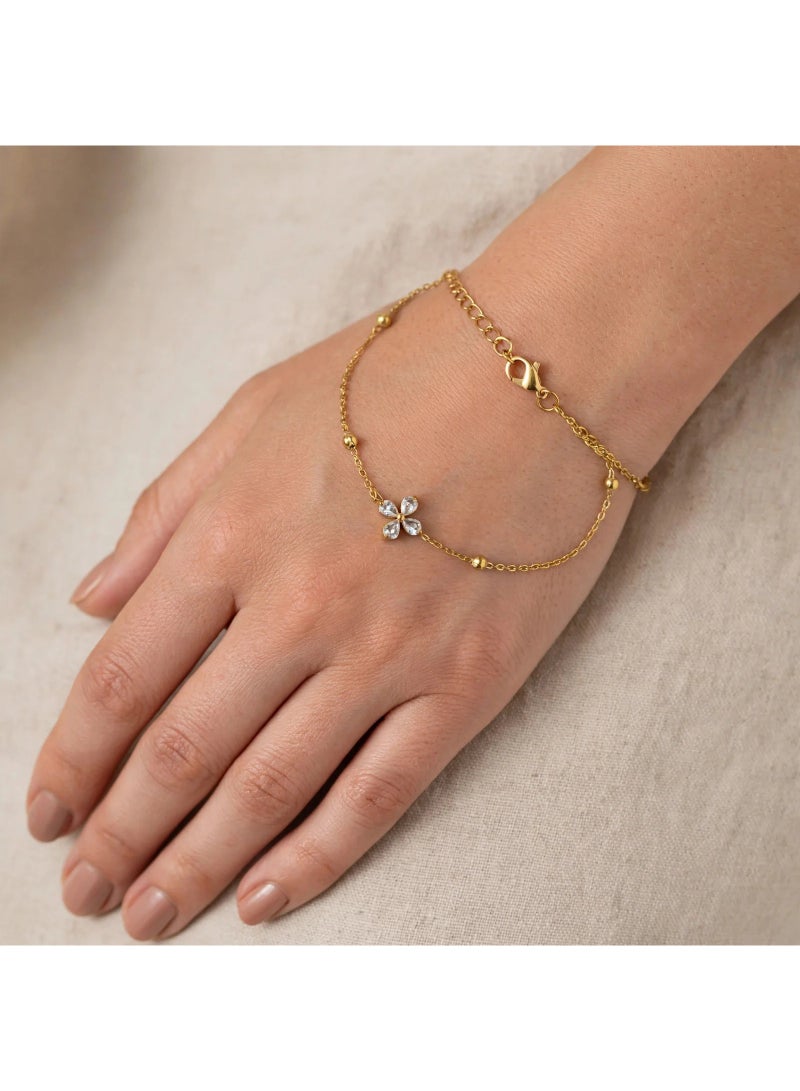 كلارا CLARA 18K Gold Plated Stainless Steel Clover Bracelet for Women - Crystal Four-Leaf Clover Chain Bracelet - Image 2