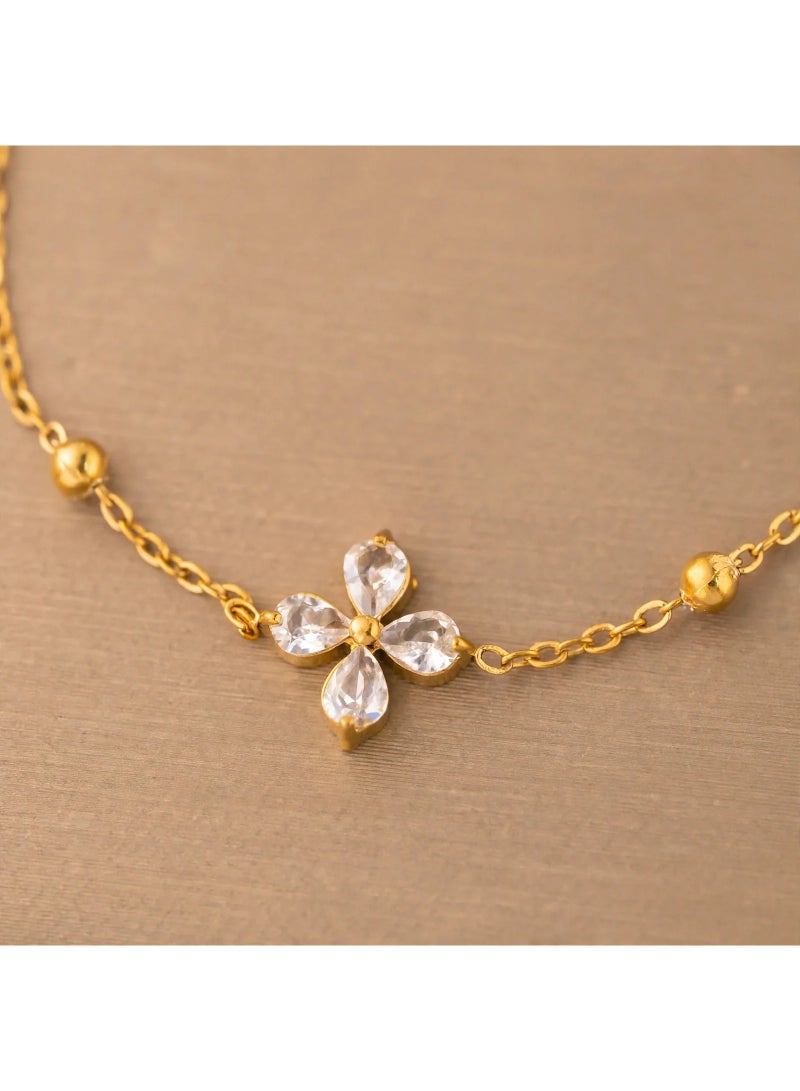 كلارا CLARA 18K Gold Plated Stainless Steel Clover Bracelet for Women - Crystal Four-Leaf Clover Chain Bracelet - Image 3