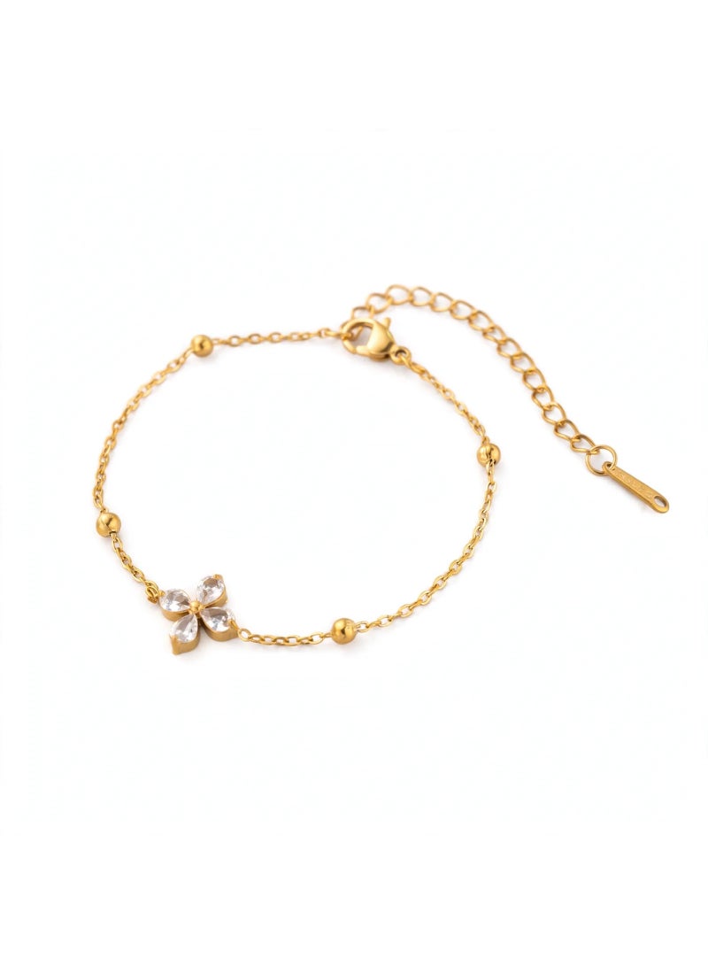 كلارا CLARA 18K Gold Plated Stainless Steel Clover Bracelet for Women - Crystal Four-Leaf Clover Chain Bracelet - Image 4