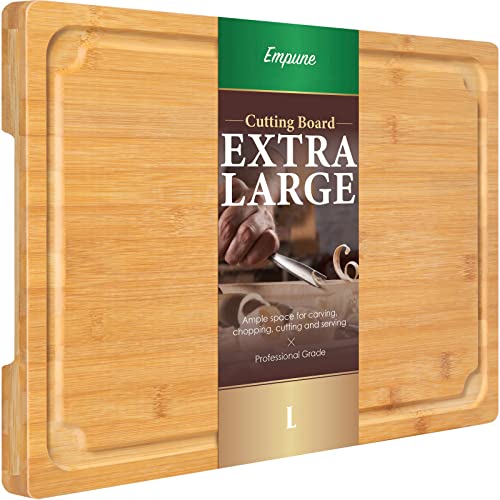 Extra Large Cutting Board 16 Bamboo Cutting Boards for Kitchen with Juice Groove and Handles Kitchen Chopping Board for Meat Cheese board Heavy Duty Serving Tray L Empune