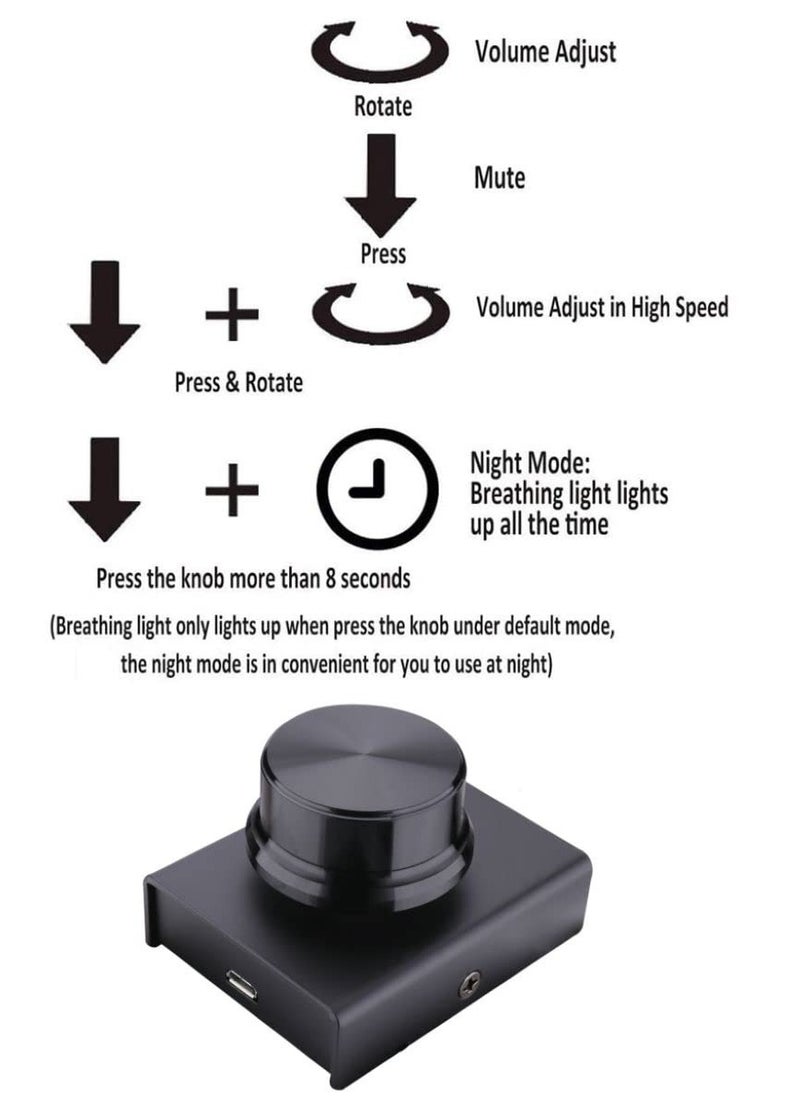 USB Volume Control,Multimedia Controller Knob PC Volume Control Knob Speaker Audio Multimedia Volume Remote Control Adjuster with One Key Mute Function Support Win7/8/10/XP/Mac/Vista/Android/iOS