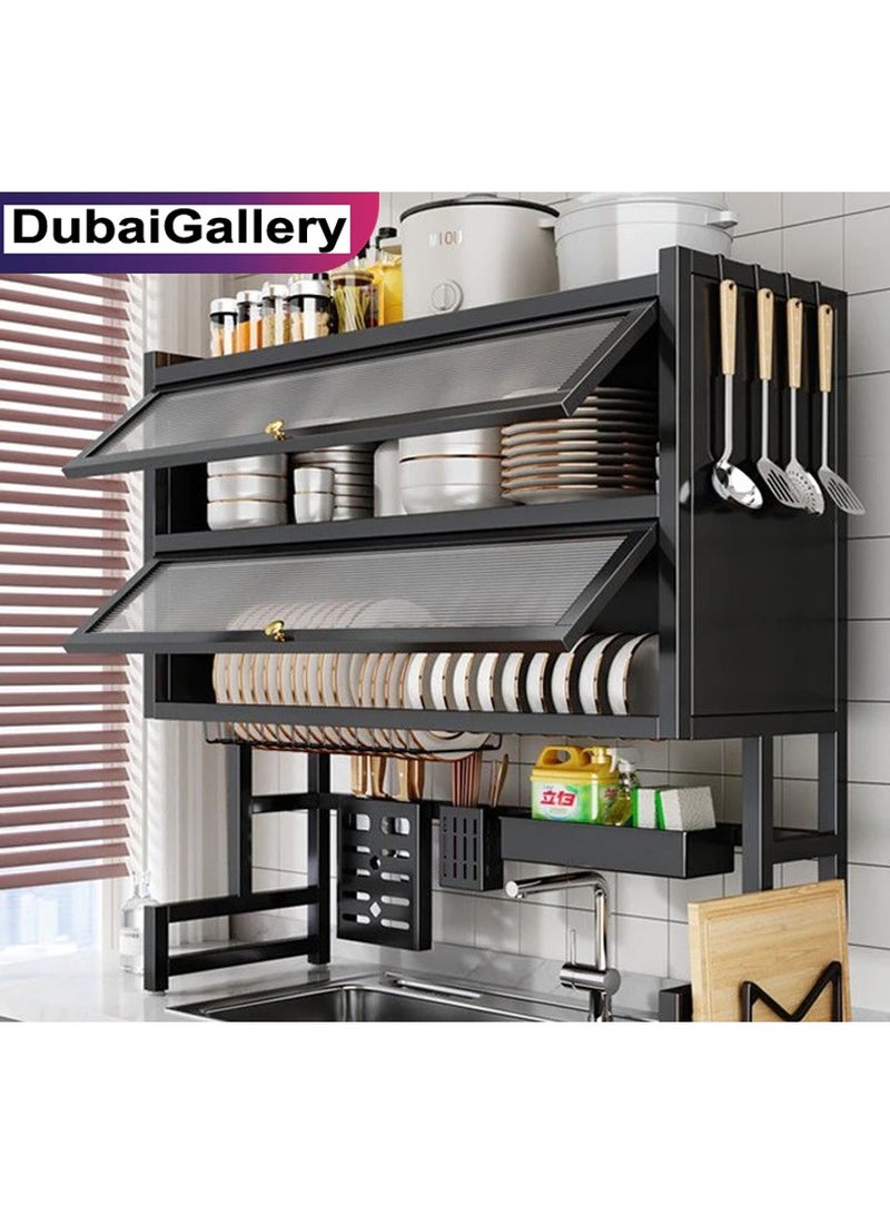 DubaiGallery رف صحون مطبخ قابل للتعديل من الفولاذ المقاوم للصدأ 3 طبقات لتوفير المساحة - Image 1