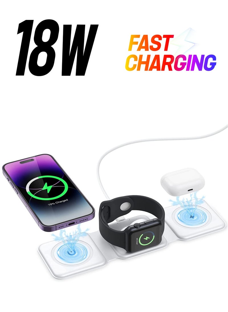 Generic 3 in 1 Wireless Charger, Foldable Magnetic Charger Station, 18W Fast Wireless Charging Pad, Compatible with iPhone 14/13/12/11, Samsung Galaxy, AirPods, Google Pixel, Apple Watch  - Image 1