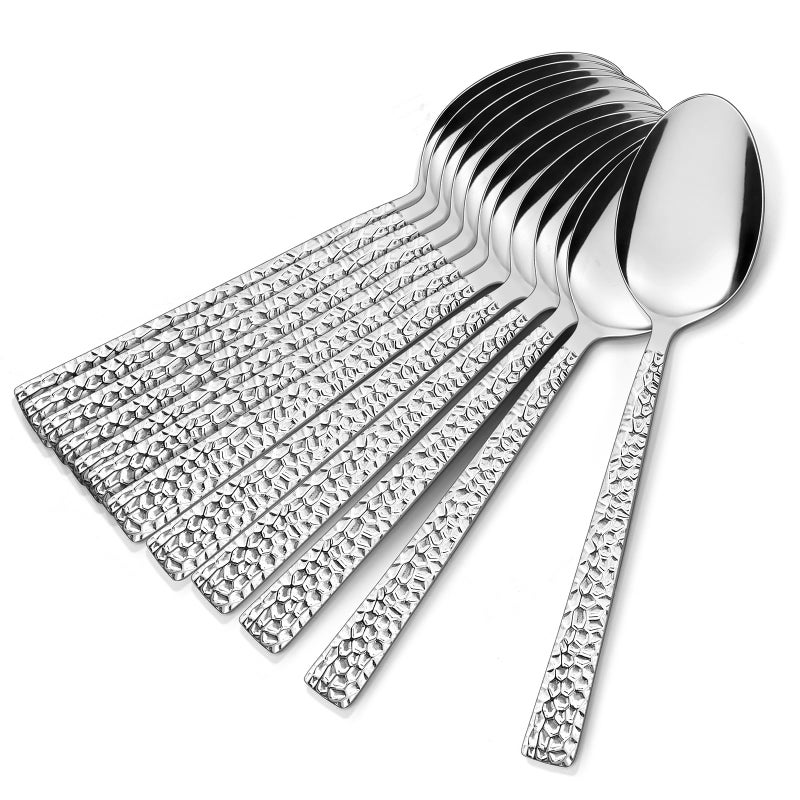 Efar Hammered Dinner Spoons Set of 12 Efar 79 Inch Stainless Steel Soup Spoons Tablespoons for Home Kitchen or Restaurant Nontoxic  Mirror Polished Squared Edge  Dishwasher Safe