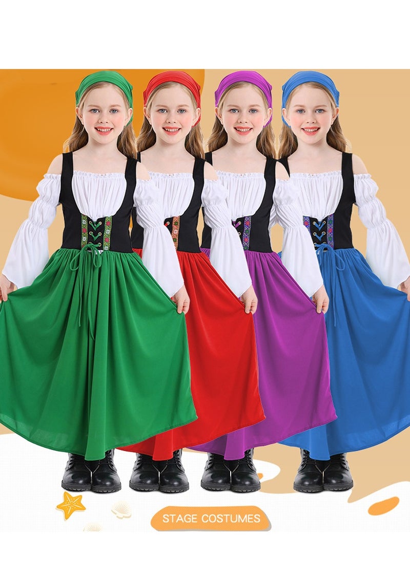 Al Aoyama - Girl's farm dress medieval-style Munich festival long dress, Germany Bavarian traditional costume - Image 1