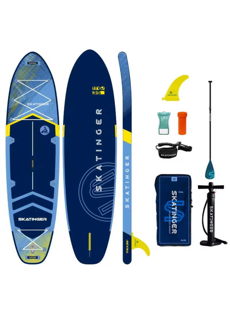 Skatinger Skatinger 11.6'-35"-6" Single Layer SUP Soft Standup Board Power Fin Paddle Board with Pump and Fins for Yoga, Fishing, Drifting, and Floating - Sky Blue  - Image 1