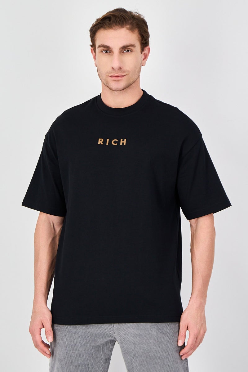 Ketch Men Crew Neck Short Sleeve Embroidered T-Shirt, Black - Image 1