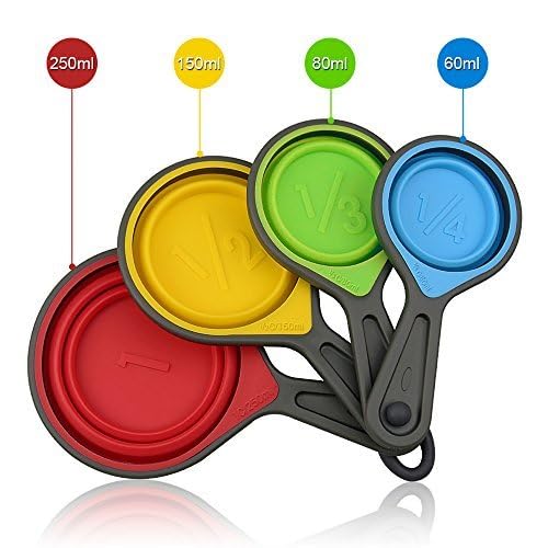 leepiya Measuring Cups and Spoons set, Collapsible Measuring Cups, 8 piece Measuring Tool Engraved Metric/US Markings for Liquid & Dry Measuring, Space Saving, BPA Free Silicone, Colorful - Image 4