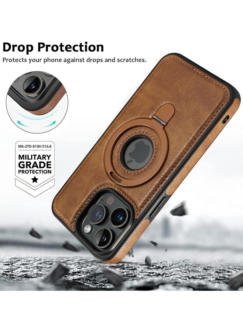CoomBe iPhone 15 Pro Max Magnetic PU Leather Phone Case with Invisible Ring Holder, Compatible with Magsafe Phone Cover, Brown - Image 5