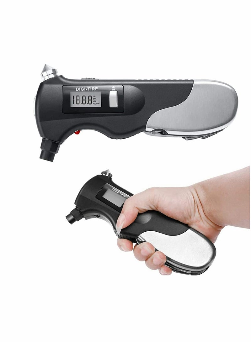 Loquat Car Tire Pressure Gauge Tyre Pressure Gauge Stainless Steel Car Tire Pressure Gauge LED Outdoor Flashlight Digital Tire Pressure Gauge Use for All Vehicles Emergency Tools Black - Image 3