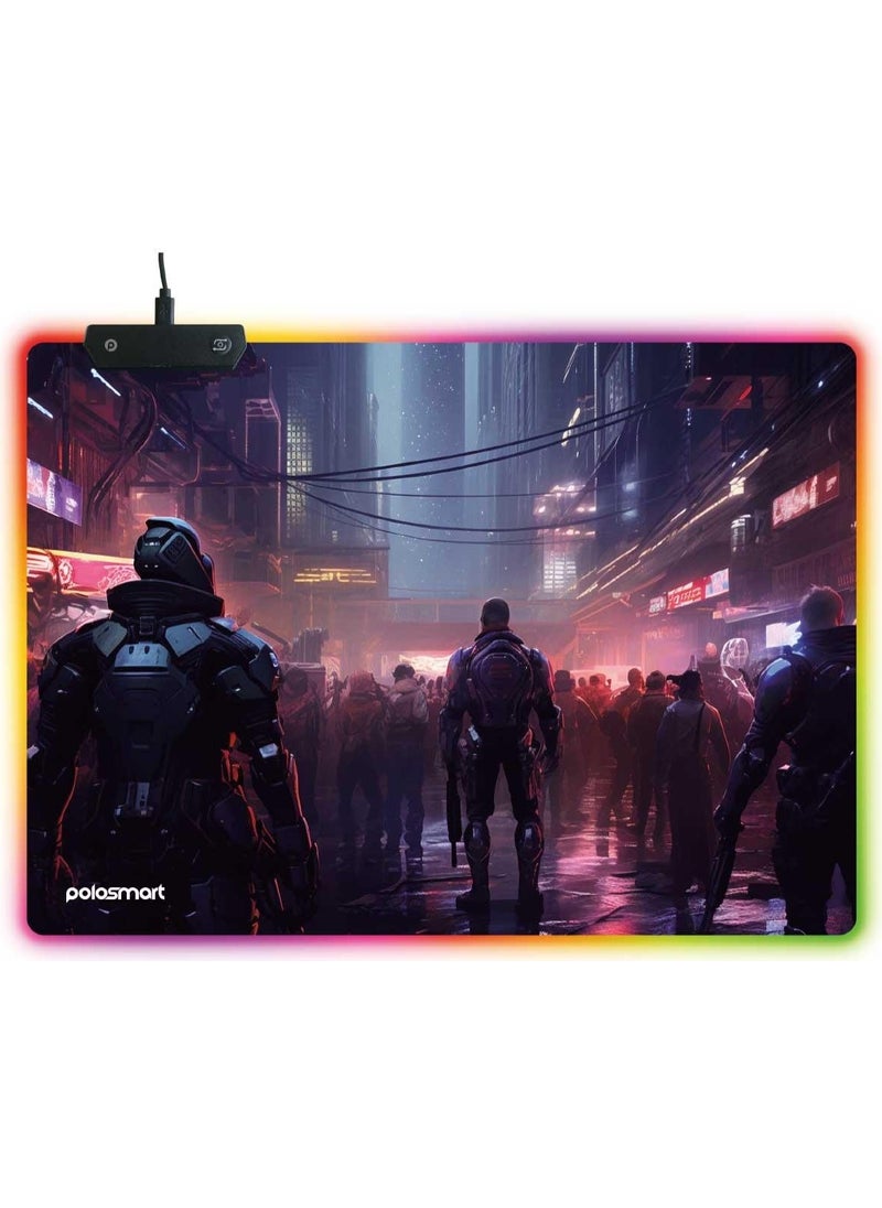 Polosmart - PGS306 RGB Lighting Non-Slip Base Ergonomic Patterned Gaming Mouse Pad - Image 1