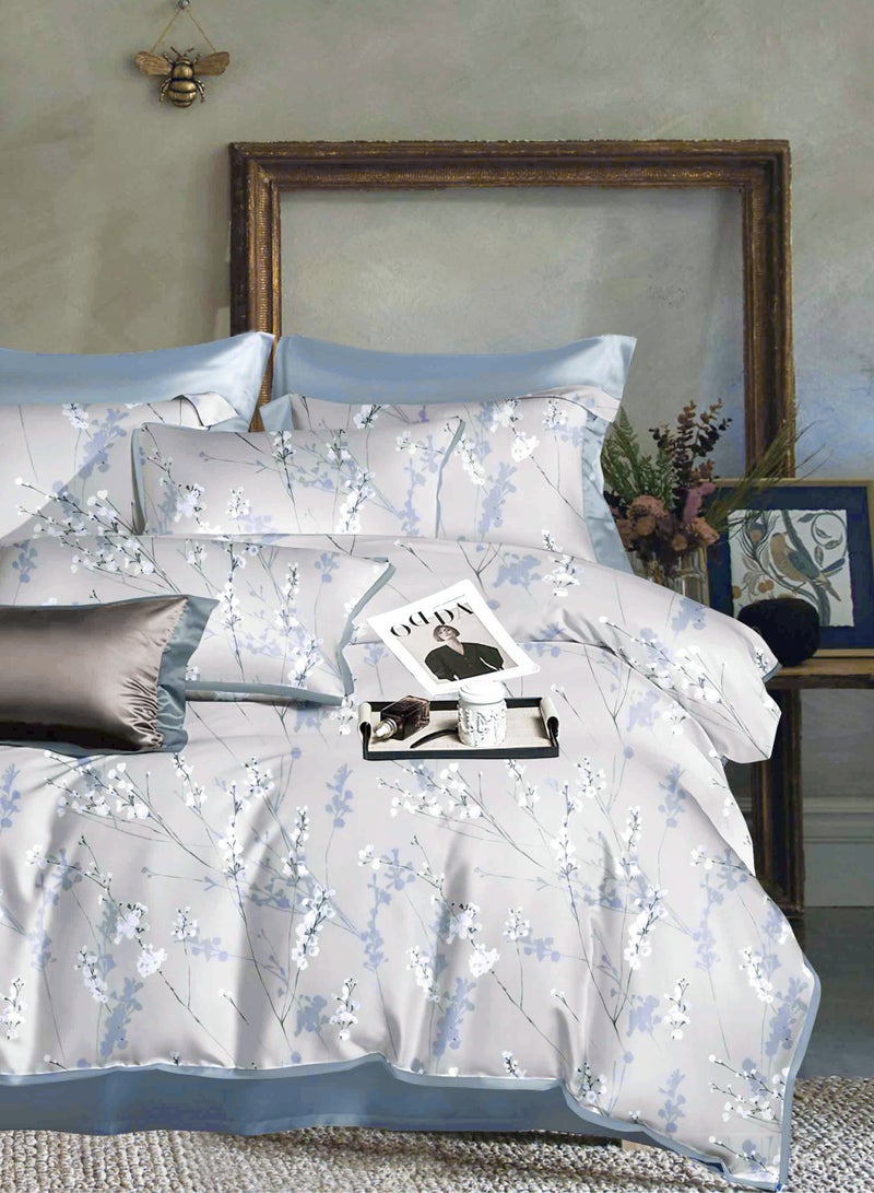 سيد المنسوجات المنزلية طقم لحاف ماستر هوم تكستيل قطن ساتين مزهر، يناسب سرير كينج 200 × 200 سم، مع حشوة قابلة للإزالة، 9 قطع مقاس كينج، 300 غرزة قطن ساتين، ناعم وجيد التهوية - Image 1