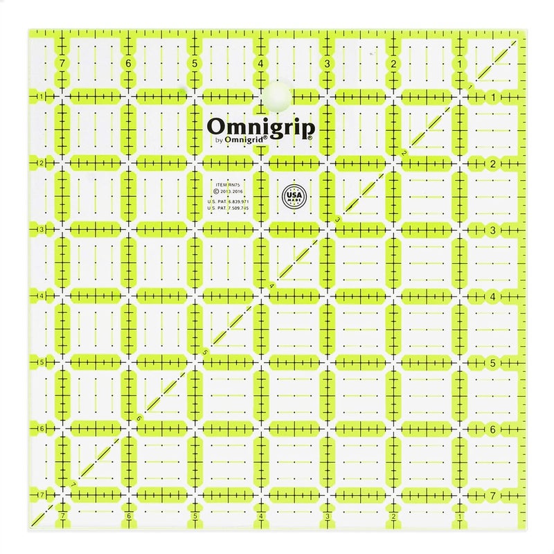 Omnigrid مسطرة خياطة مربعة غير قابلة للانزلاق 7-1/2" × 7-1/2" من أومنيغريب - Image 1
