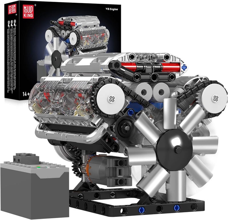 مولد كينج مجموعة بناء محرك V8 من 10088، طقم بناء محرك V8 مصغر STEM مع بطارية ومحرك، مجموعة قابلة للتحصيل للبالغين، تعمل للأطفال والبالغين من عمر 14 سنة فما فوق، 535 قطعة - Image 1