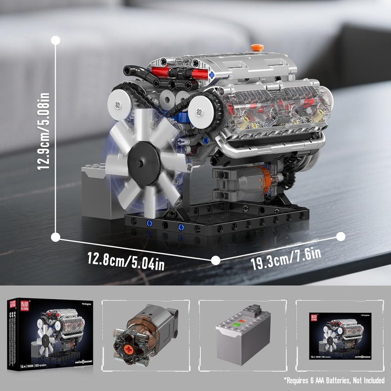 مولد كينج مجموعة بناء محرك V8 من 10088، طقم بناء محرك V8 مصغر STEM مع بطارية ومحرك، مجموعة قابلة للتحصيل للبالغين، تعمل للأطفال والبالغين من عمر 14 سنة فما فوق، 535 قطعة - Image 5