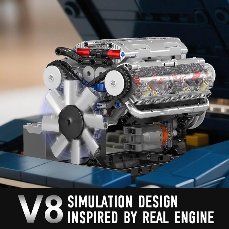 مولد كينج مجموعة بناء محرك V8 من 10088، طقم بناء محرك V8 مصغر STEM مع بطارية ومحرك، مجموعة قابلة للتحصيل للبالغين، تعمل للأطفال والبالغين من عمر 14 سنة فما فوق، 535 قطعة - Image 2