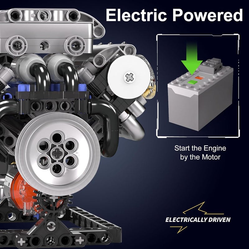 مولد كينج مجموعة بناء محرك V8 من 10088، طقم بناء محرك V8 مصغر STEM مع بطارية ومحرك، مجموعة قابلة للتحصيل للبالغين، تعمل للأطفال والبالغين من عمر 14 سنة فما فوق، 535 قطعة - Image 3