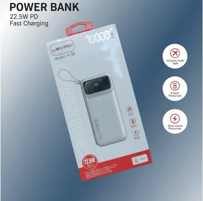 Levino 10000mAh Power Bank with Built-in Cables, 22.5W PD Fast Charging, Flight Approved - Image 1