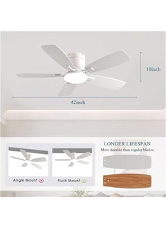 Arabest Low Profile 42 Ceiling Fan with Light & Remote Control - White, Reversible Motor, Dimmable - Indoor/Outdoor Bedroom Fan  - Image 2