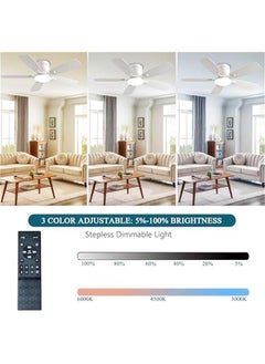 Arabest Low Profile 42 Ceiling Fan with Light & Remote Control - White, Reversible Motor, Dimmable - Indoor/Outdoor Bedroom Fan  - Image 5