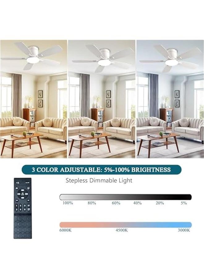 Arabest Low Profile 42 Ceiling Fan with Light & Remote Control - White, Reversible Motor, Dimmable - Indoor/Outdoor Bedroom Fan  - Image 5