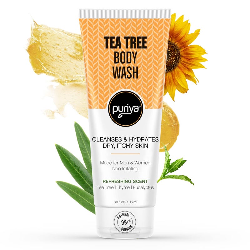 Puriya Tea Tree Body Wash, Use with Jock Itch, Athletes Foot, Body Back Acne Treatment, Moisturizing Natural Wash for Men, Women, Dry Skin, Eucalyptus, Mint Oil Shower Gel Soap - Image 1