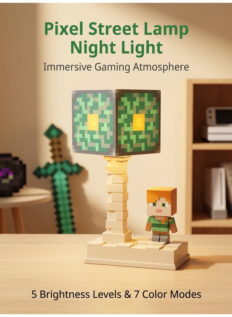 Minecraft LED Night Light, Pixel Art Game Desk Lamp, 5-Color Dimmable, Rechargeable 500mAh Battery, USB Charging, Bedside Atmosphere Lamp for Kids Gamers Bedroom-Nether Reactor Core - Image 1