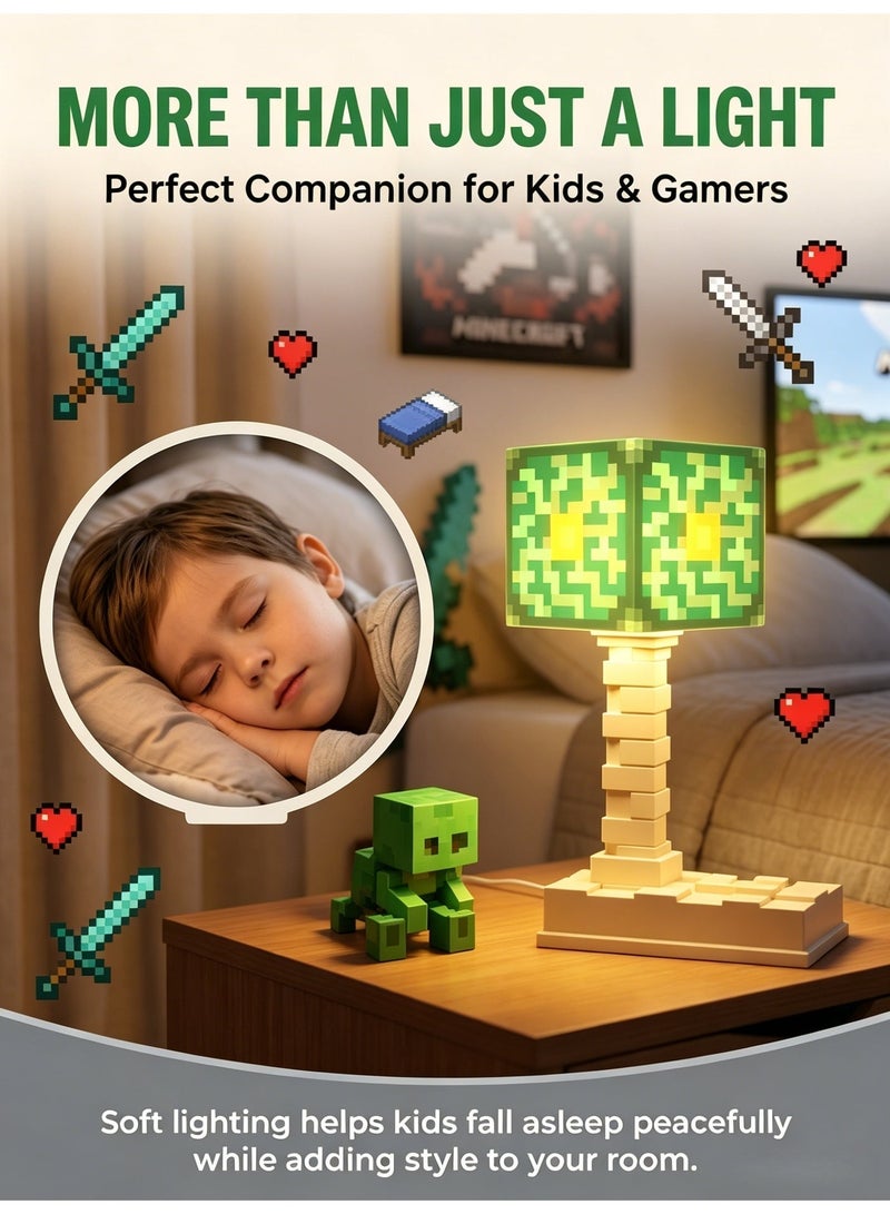 Minecraft LED Night Light, Pixel Art Game Desk Lamp, 5-Color Dimmable, Rechargeable 500mAh Battery, USB Charging, Bedside Atmosphere Lamp for Kids Gamers Bedroom-Nether Reactor Core - Image 2
