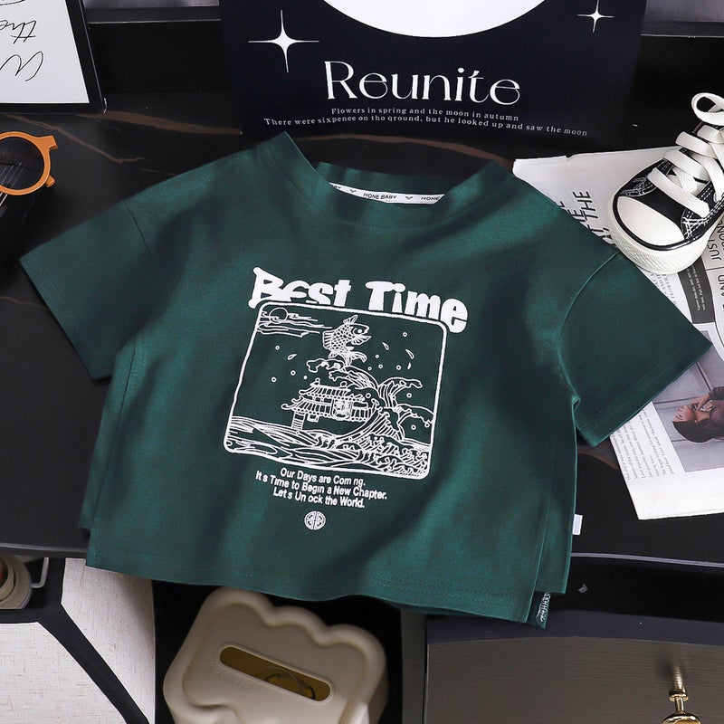 New Chinese Style National Style Baby'S Top Children'S Wear T-Shirt Western Style Half Sleeve Printed Slip Shoulder Children'S T-Shirt New Summer Short Sleeve - Image 3
