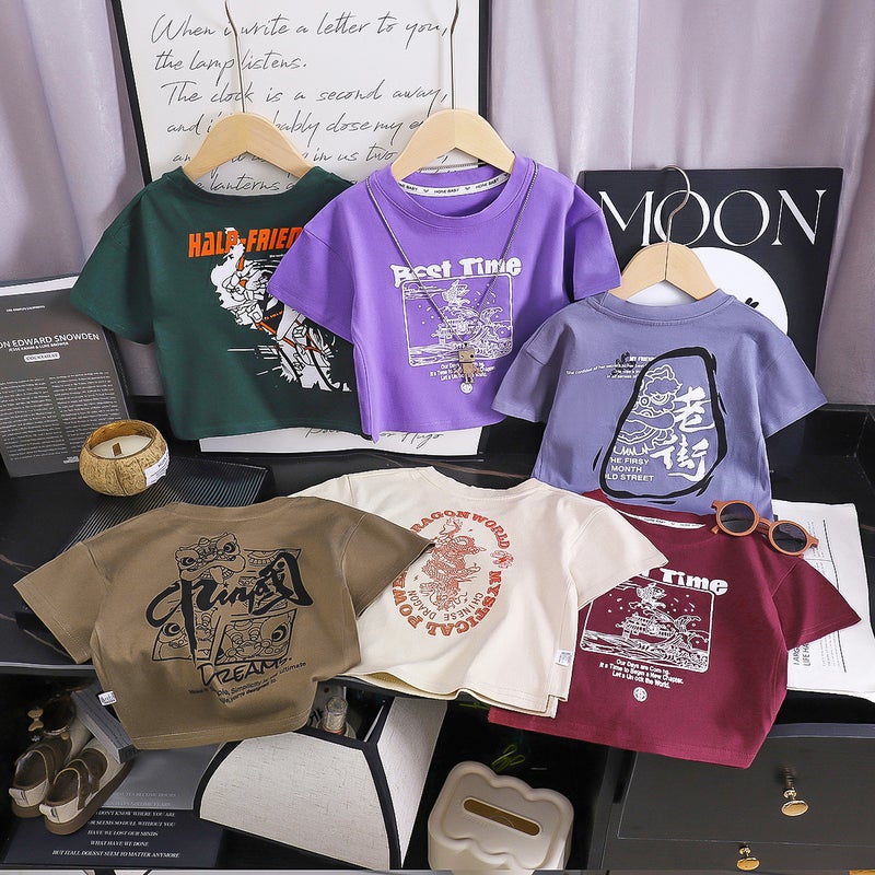 New Chinese Style National Style Baby'S Top Children'S Wear T-Shirt Western Style Half Sleeve Printed Slip Shoulder Children'S T-Shirt New Summer Short Sleeve - Image 2