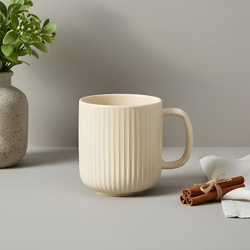 CRAF10 Linear Luxe Ceramic Coffee/Milk Mugs, 340 ML, Dishwasher & Microwave Safe, Ivory, Set of 1 - Image 1