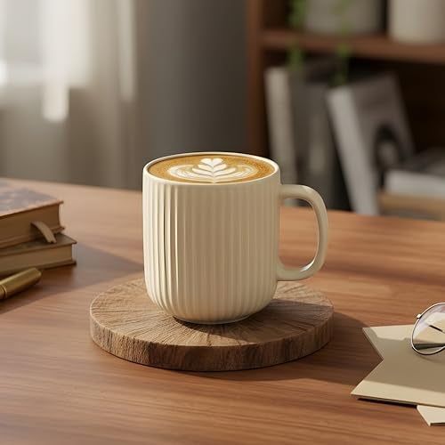 CRAF10 Linear Luxe Ceramic Coffee/Milk Mugs, 340 ML, Dishwasher & Microwave Safe, Ivory, Set of 1 - Image 2