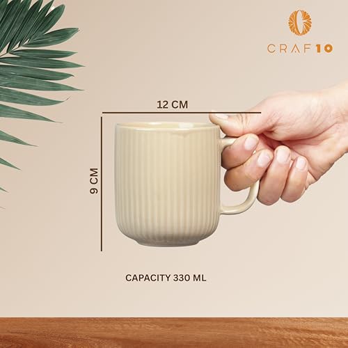 CRAF10 Linear Luxe Ceramic Coffee/Milk Mugs, 340 ML, Dishwasher & Microwave Safe, Ivory, Set of 1 - Image 3
