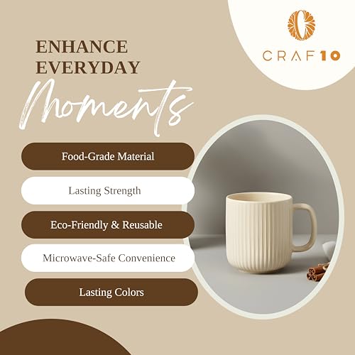 CRAF10 Linear Luxe Ceramic Coffee/Milk Mugs, 340 ML, Dishwasher & Microwave Safe, Ivory, Set of 1 - Image 4