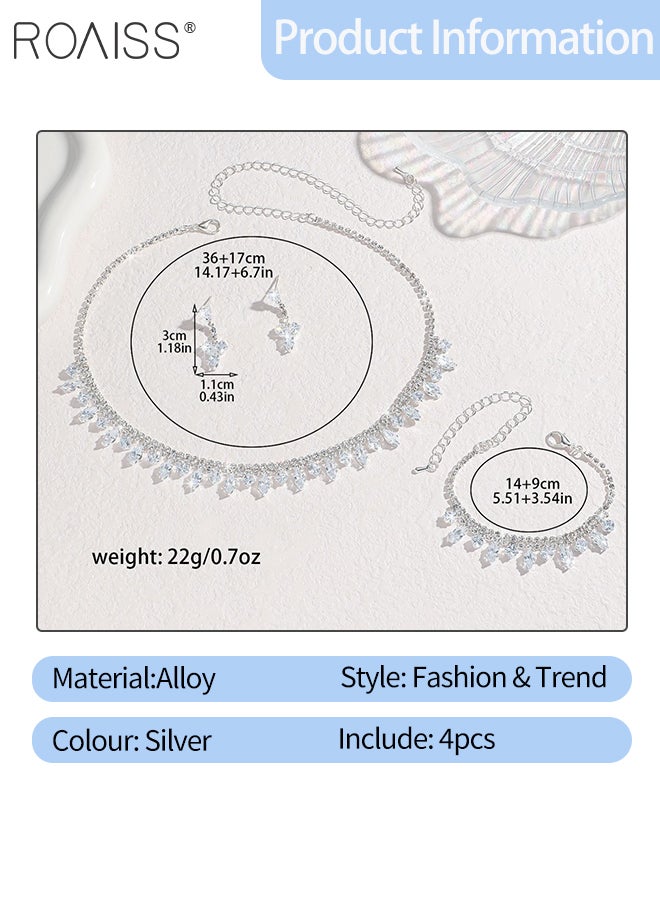 رويس طقم مجوهرات من 4 قطع مرصع بالزركونيا المكعبة للنساء، يتضمن قلادة فضية لامعة، وأقراط، وسوار، إكسسوار مثالي لحفلات الزفاف، والحفلات، وأي مناسبة. - Image 2