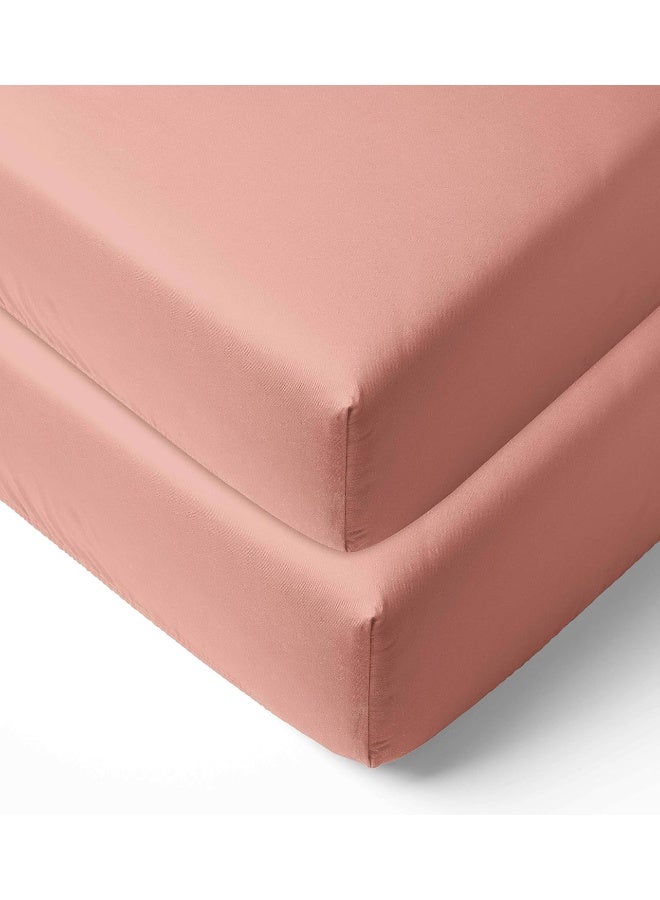 Bacati - 2 Pack Solid Girls 100% Cotton Percale Universal Baby US Standard Crib or Toddler Bed Fitted Sheets (Coral) - Image 1