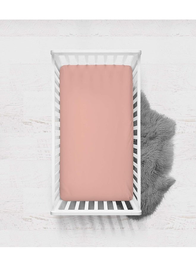 Bacati - 2 Pack Solid Girls 100% Cotton Percale Universal Baby US Standard Crib or Toddler Bed Fitted Sheets (Coral) - Image 4