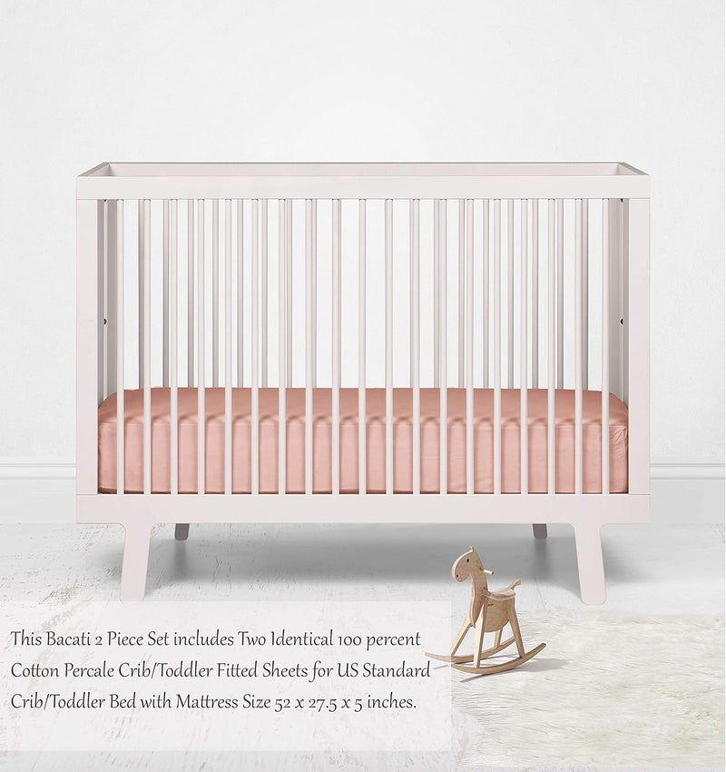 Bacati - 2 Pack Solid Girls 100% Cotton Percale Universal Baby US Standard Crib or Toddler Bed Fitted Sheets (Coral) - Image 5